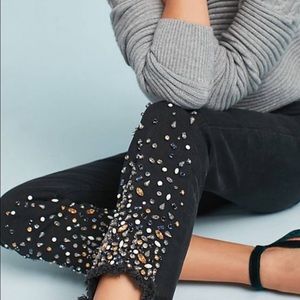 Pilcro & Letterpress Black Jeweled Jeans, sz 27